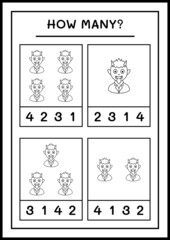 How many Devil, game for children. Vector illustration, printable worksheet