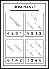 How many Sword, game for children. Vector illustration, printable worksheet