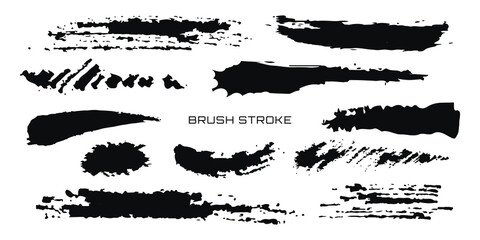 Set of brush stroke. Trendy collection of brush, pen, marker, chalk. Grunge modern textured brush stroke. Hand drawn vector. Vector illustration. Isolated on white background