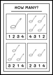 How many Ladle, game for children. Vector illustration, printable worksheet