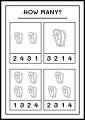How many Coffin, game for children. Vector illustration, printable worksheet