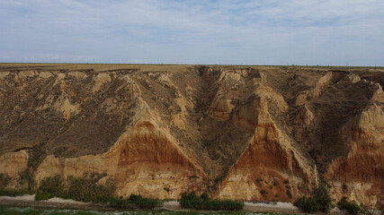 View of clay mountains, rocks and hills near the Dnieper estuary. Stanislav, Grand Canyon of Kherson region, Ukraine. 