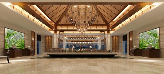 3d render of luxury building entrance and lobby