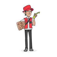 delivery man holding a package vector illustration with simple shadings