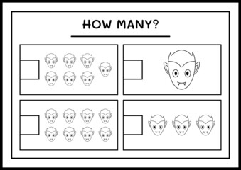 How many Vampire, game for children. Vector illustration, printable worksheet