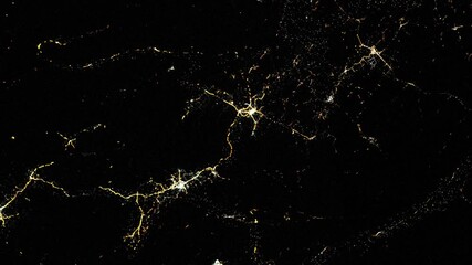 Connecting roads routes between cities, scenic satellite view from space of roads and highways animation. Based on images furnished by Nasa