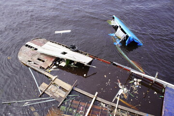 Overturned boats in the port of Manaus, caused by violent storms in early January 2022. Manaus,...