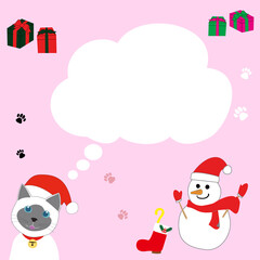 speech balloon and Siamese cat with pastel pink background