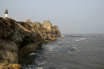 Panoramic landscape view of Diu Fort, a sixteenth century fort which is a popular tourist...