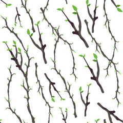 Seamless pattern with tree branches on a white background. The idea of a print on fabric, wallpaper, wrapping paper.
