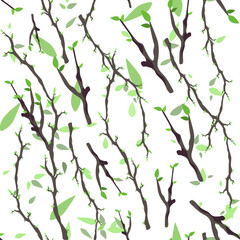 Seamless pattern with tree branches on a white background. The idea of a print on fabric, wallpaper, wrapping paper.