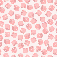 Seamless pattern playing dice in Valentines Day stylization.