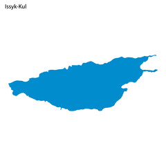 Blue outline map of Issyk-Kul Lake, Isolated vector siilhouette