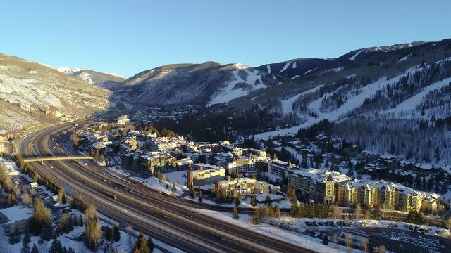 Vail, Colorado, USA Downtown Drone Mountains Aerial