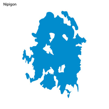 Blue outline map of Nipigon Lake, Isolated vector siilhouette