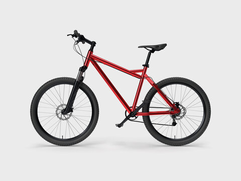 3d render, red bicycle isolated grey background, sport baner
