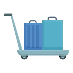 Summer luggage trolley icon cartoon vector. Airport travel. Suitcase cart