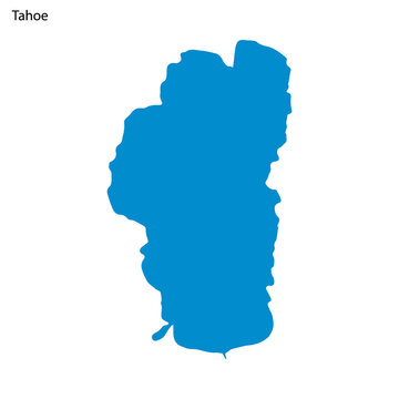 Blue outline map of Tahoe Lake, Isolated vector siilhouette