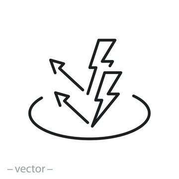 anti static surface icon, safety from electricity, remove charge energy, thin line symbol on white background