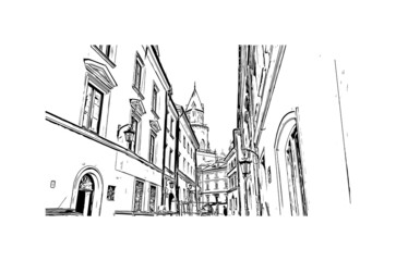 Building view with landmark of Lublin is the 
city in Poland. Hand drawn sketch illustration in vector. - obrazy, fototapety, plakaty