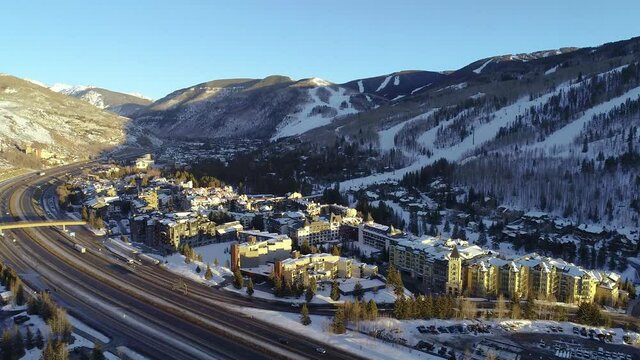 Vail, Colorado, USA Downtown Drone Mountains Aerial