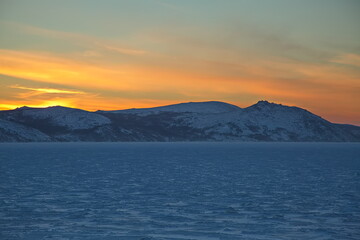 Sunset over the hills of the Sea of Okhotsk.