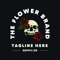 Vintage Rose Skull Logo Hand made Vector Illustration