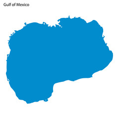 Blue outline map of Gulf of Mexico, Isolated vector siilhouette