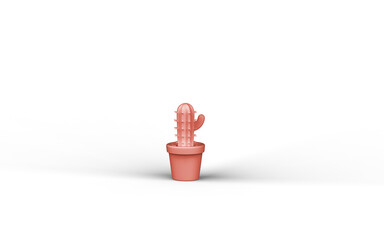 monochrome single color red 3d Icon, a cactus pot in white background,single color, 3d rendering, household objects