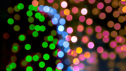 background blurred abstraction of colored lanterns and decorations. bokeh texture of street colored lights