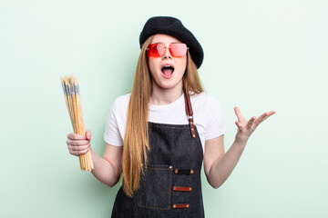 redhair woman looking desperate, frustrated and stressed. artist concept