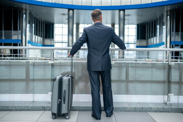 Entrepreneur with his luggage standing at the airport terminal