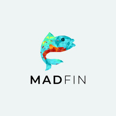 Madfin fish polygon logo design vector template