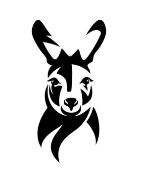 recommend clip art: cute australian kangaroo head black and white vector outline front view portrait design