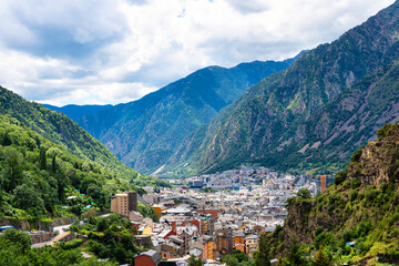 Fototapeta na wymiar aerial view of the city of Andorra la Vella, capital of Andorra