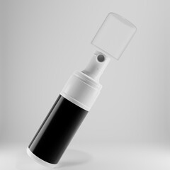 white spray cosmetic flying on white background with blank label 3d render