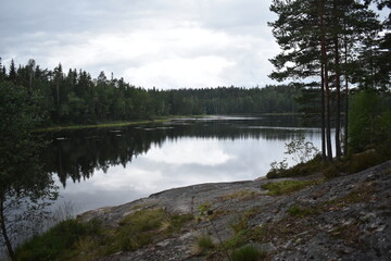 Fototapeta na wymiar idyllic lake in sweden, with refreshing and cold water