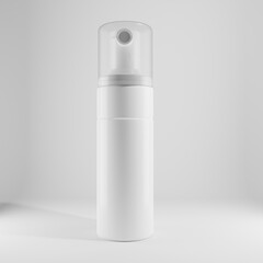 white spray bottle plastic a front view with a transparent cap 3d render