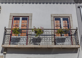 Facade of a small typical house in the upper district of Lisbon
