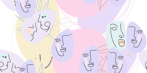 Face line pattern. Minimal art one line drawing.