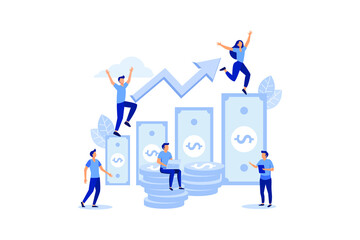 investment management, the company is engaged in the joint construction and the cultivation of cash profits, career growth to success, flat color icons, business analysis flat modern design illustrati