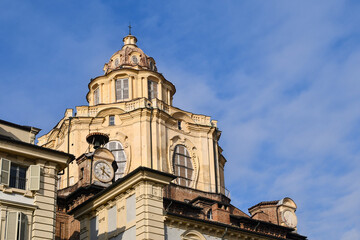 Fototapeta na wymiar Dome of the Royal Church of St Lawrence (Italian: Real Chiesa di San Lorenzo), a Baroque-style church (17th century) in Piazza Castello square in the historic centre of Turin, Piedmont, Italy