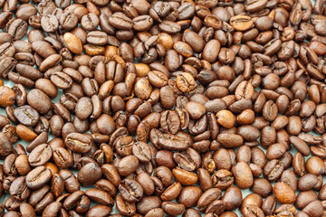 Coffee beans closeup. Full frame coffee bacground Coffee lovers.