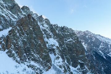 north Ossetia is mountainous in winter. Snowy mountain landscape. panorama of the winter landscape. resort area. rocks panoramic view