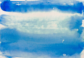 Watercolour colourful. Abstract background. Splashes. Blue colour. Aquarele paper. Hand painted.