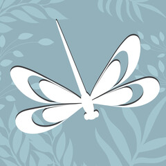 dragonfly white silhouette on abstract background, isolated