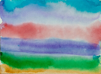 Watercolour painting. Colorful. Abstract background. Splashes. Green, yellow, gray, yellow colour. Aquarele paper. Hand painted.