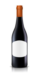 Vector drawing. Mockup of glass bottle for red wine.