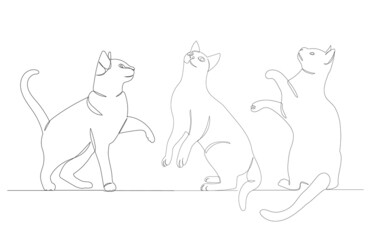 cats set drawing by one continuous line, isolated, vector
