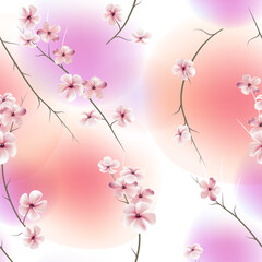 Vector seamless pattern with  leaves and watercolor spring flowers. Botanical background design for cosmetics, spa, textile. Best as wrapping paper, wallpaper.